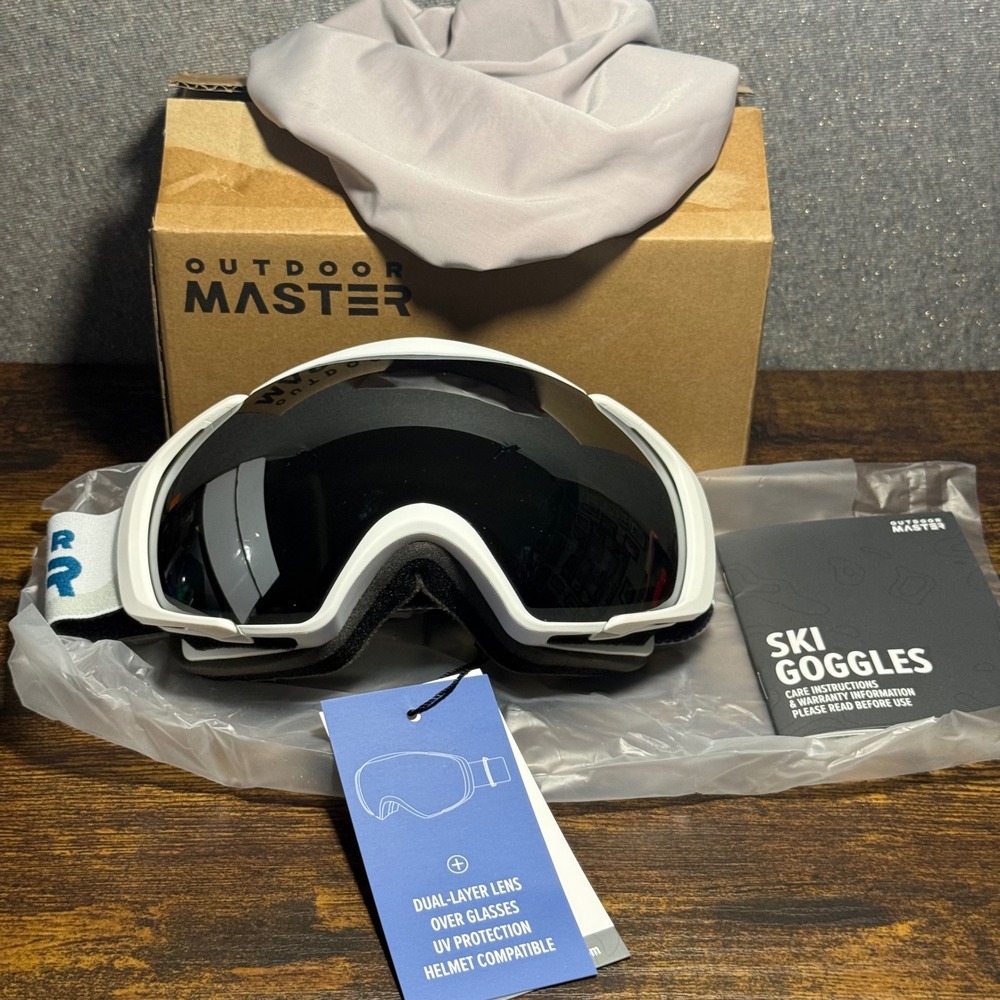 OutdoorMaster Ski Goggles OTG Snowboard Goggles White Anti-Fog UV Protection